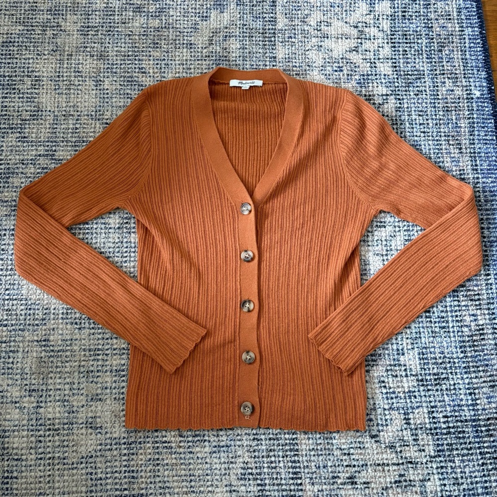 Madewell Orange Ribbed Cardigan Sweater